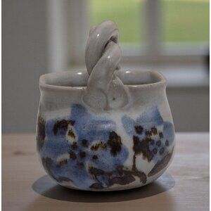Cindy Angliss Floral Stoneware Art Pottery Basket Handmade Signed Cottage Earthy